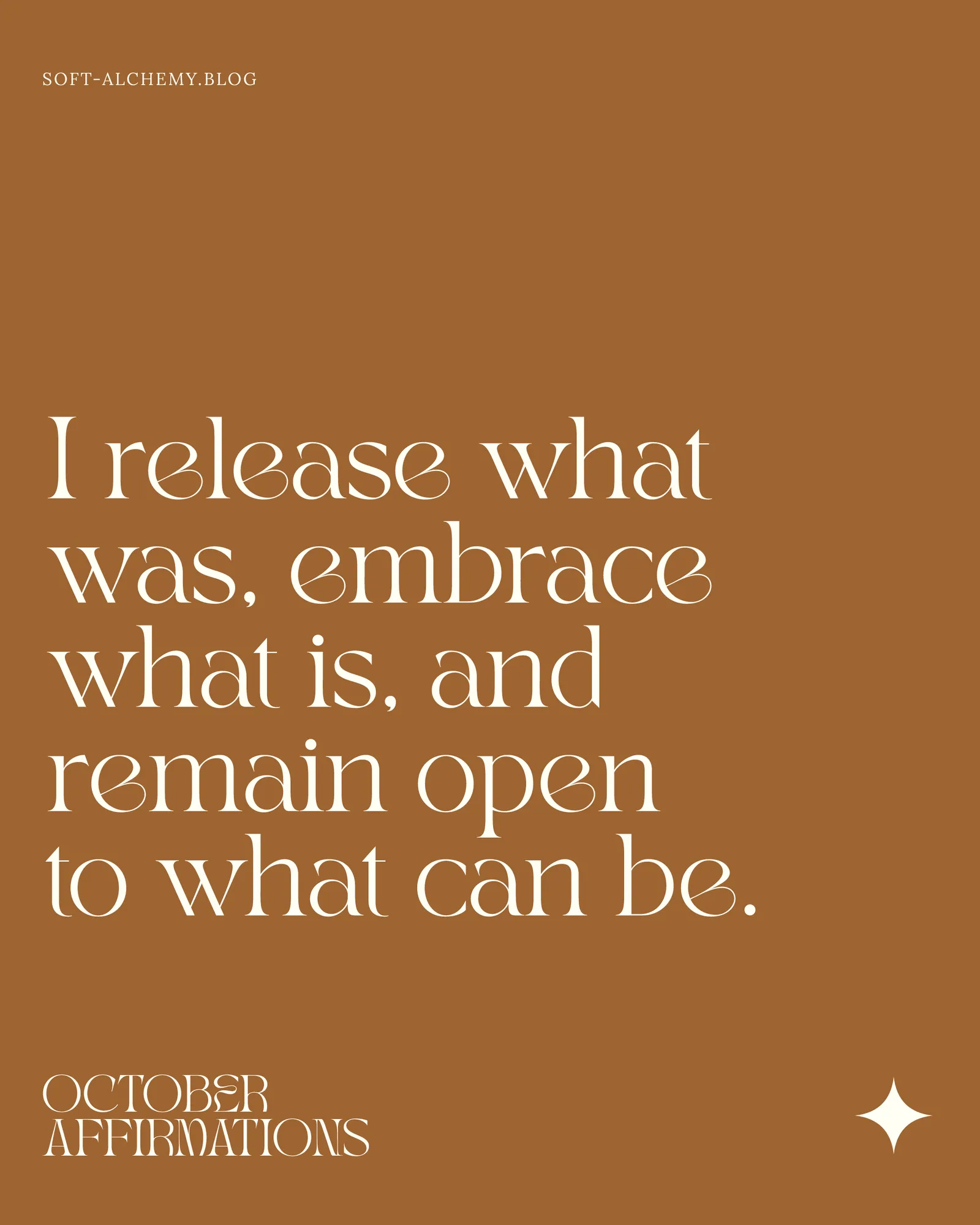 "I release what was, embrace what is, and remain open to what can be."