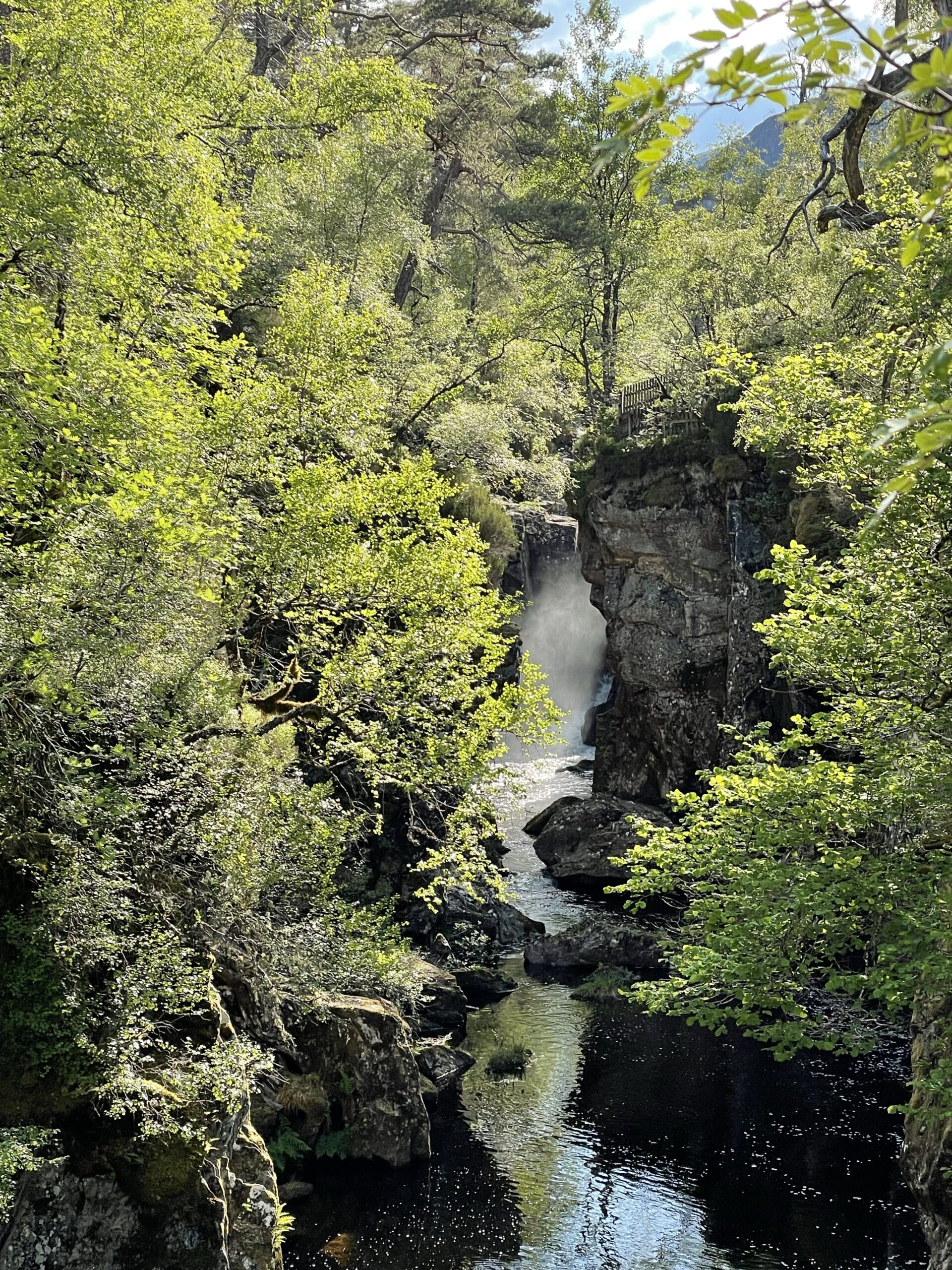 A shot of waterfall spray in a small ravine in Glen Affric